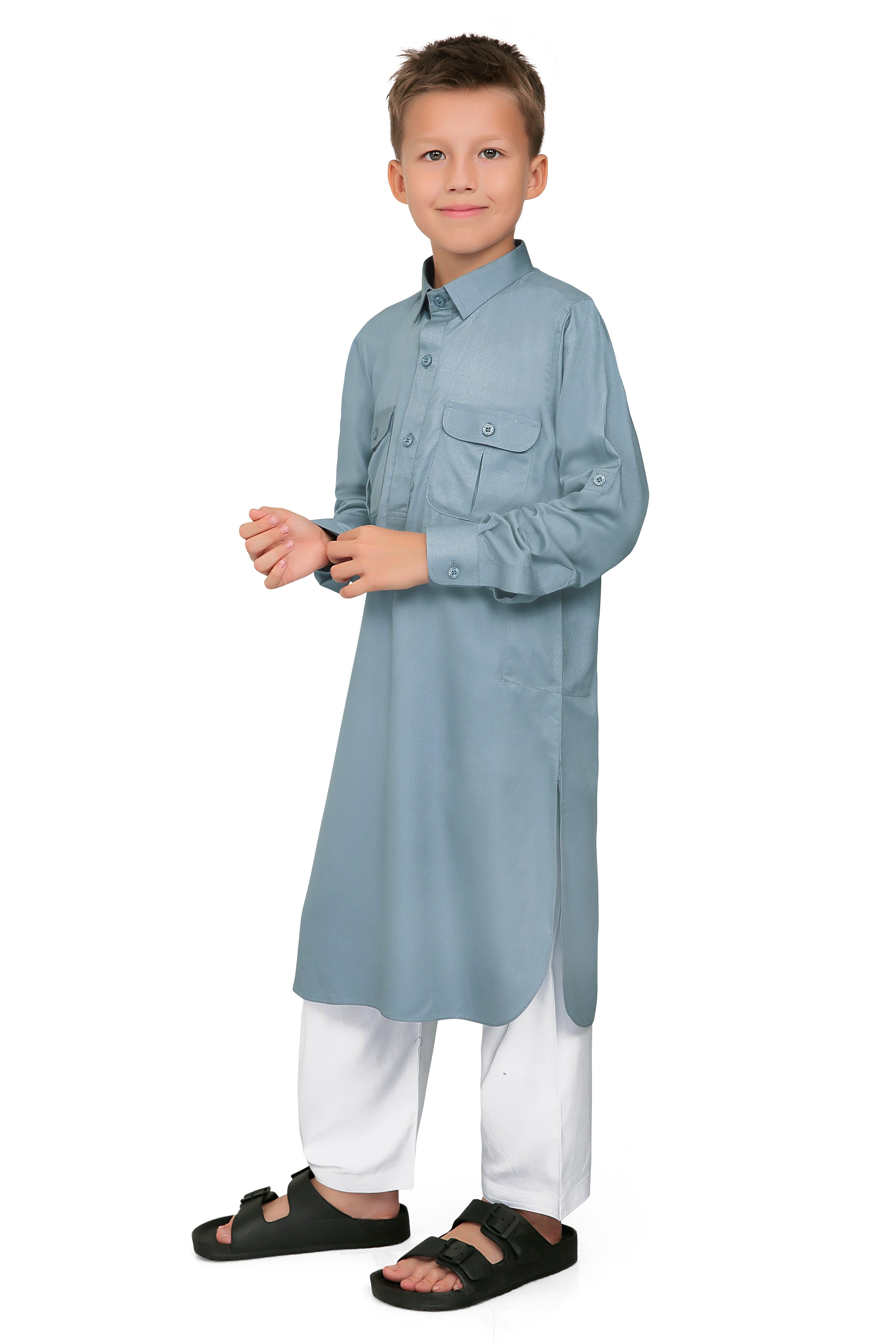 Oday Grey Pathani Suit for Boys - Mashroo