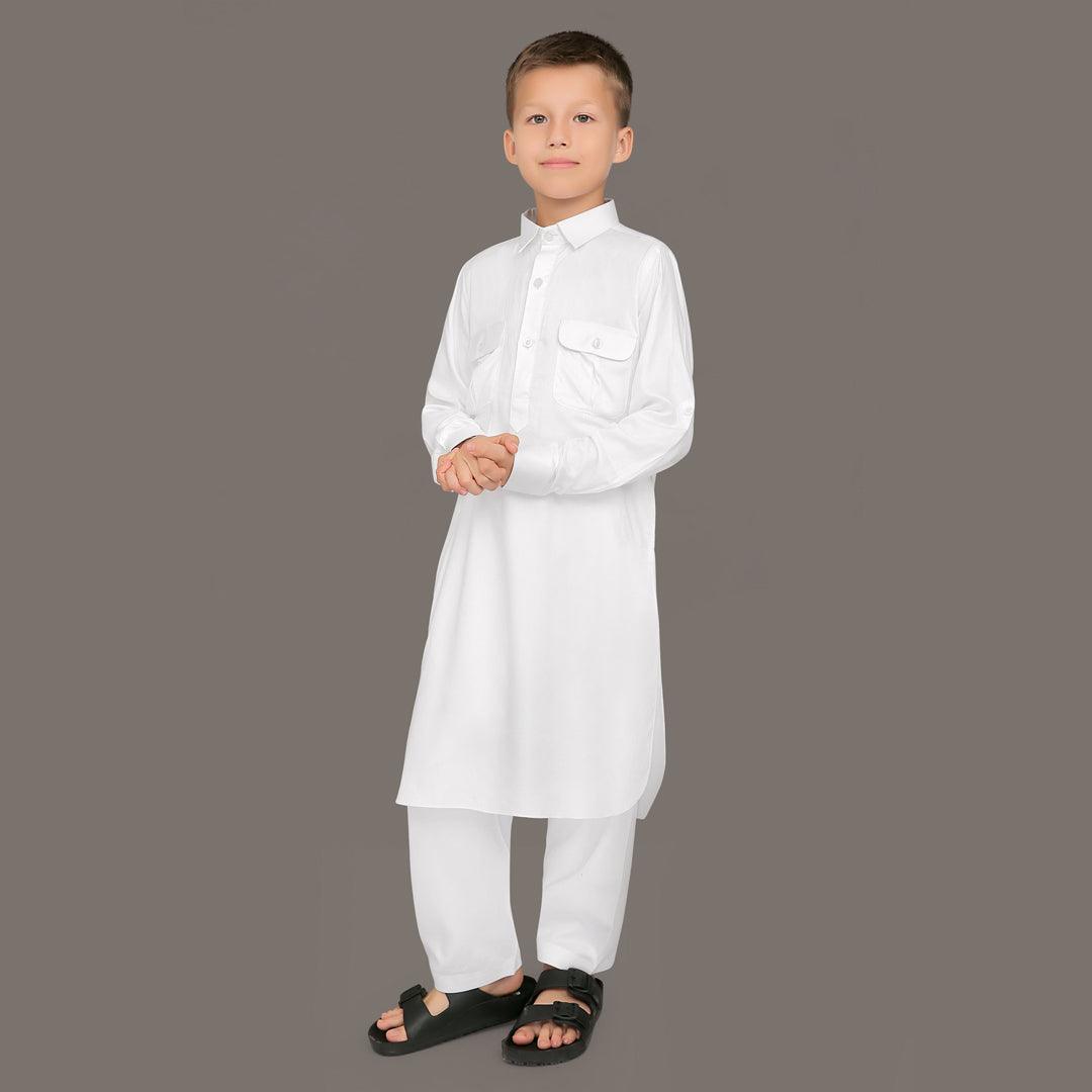 Oday White Pathani Suit for Boys - Mashroo