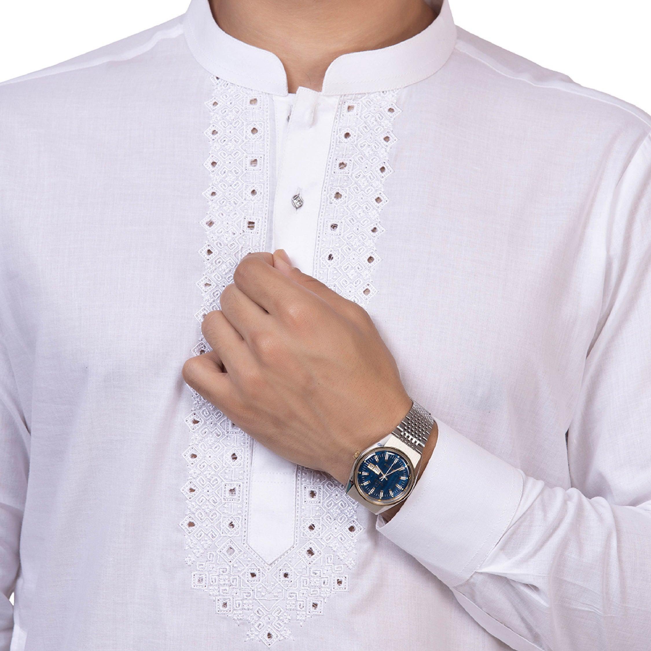 White Grazia Embroidered Kurta for Men - Mashroo
