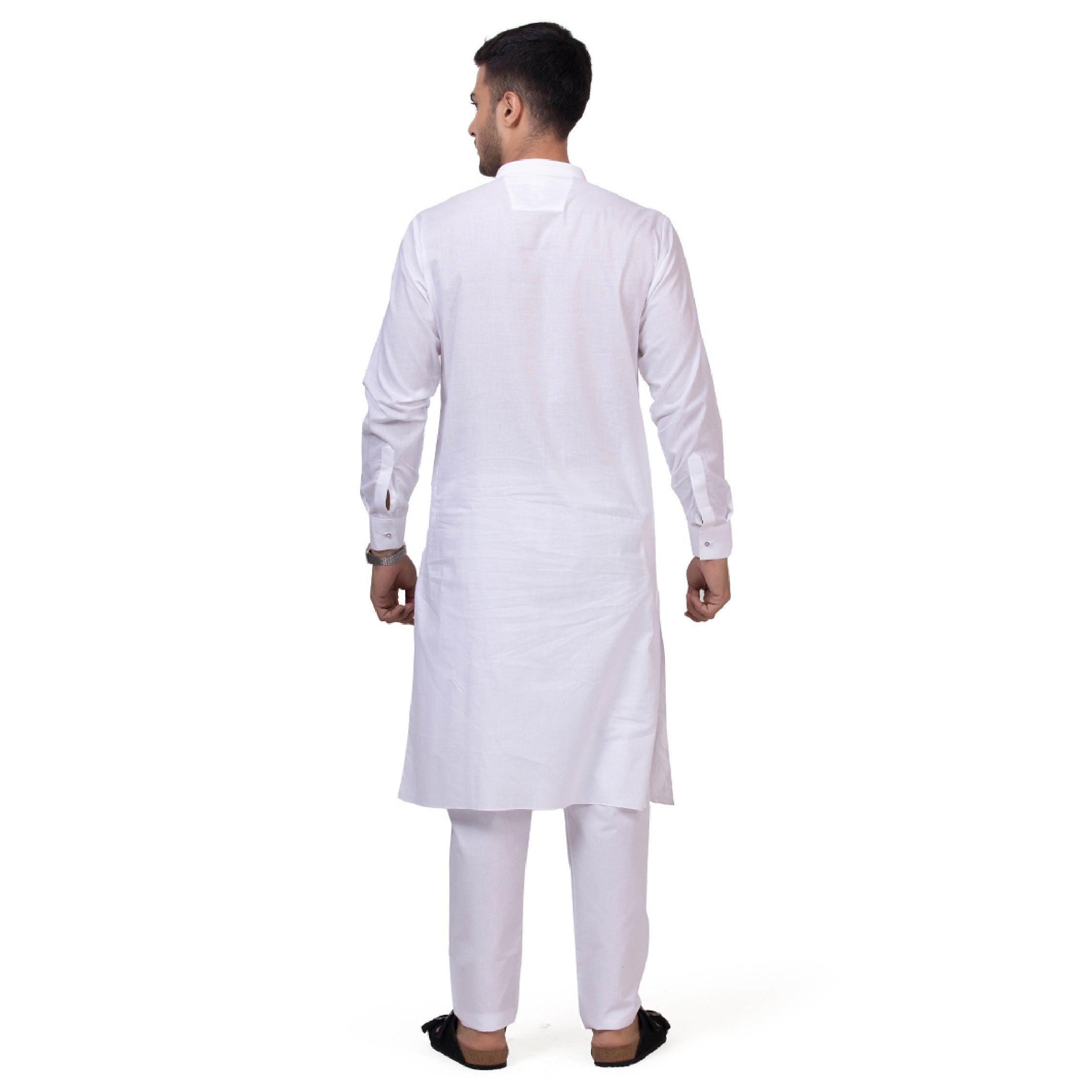 White Grazia Embroidered Kurta for Men - Mashroo