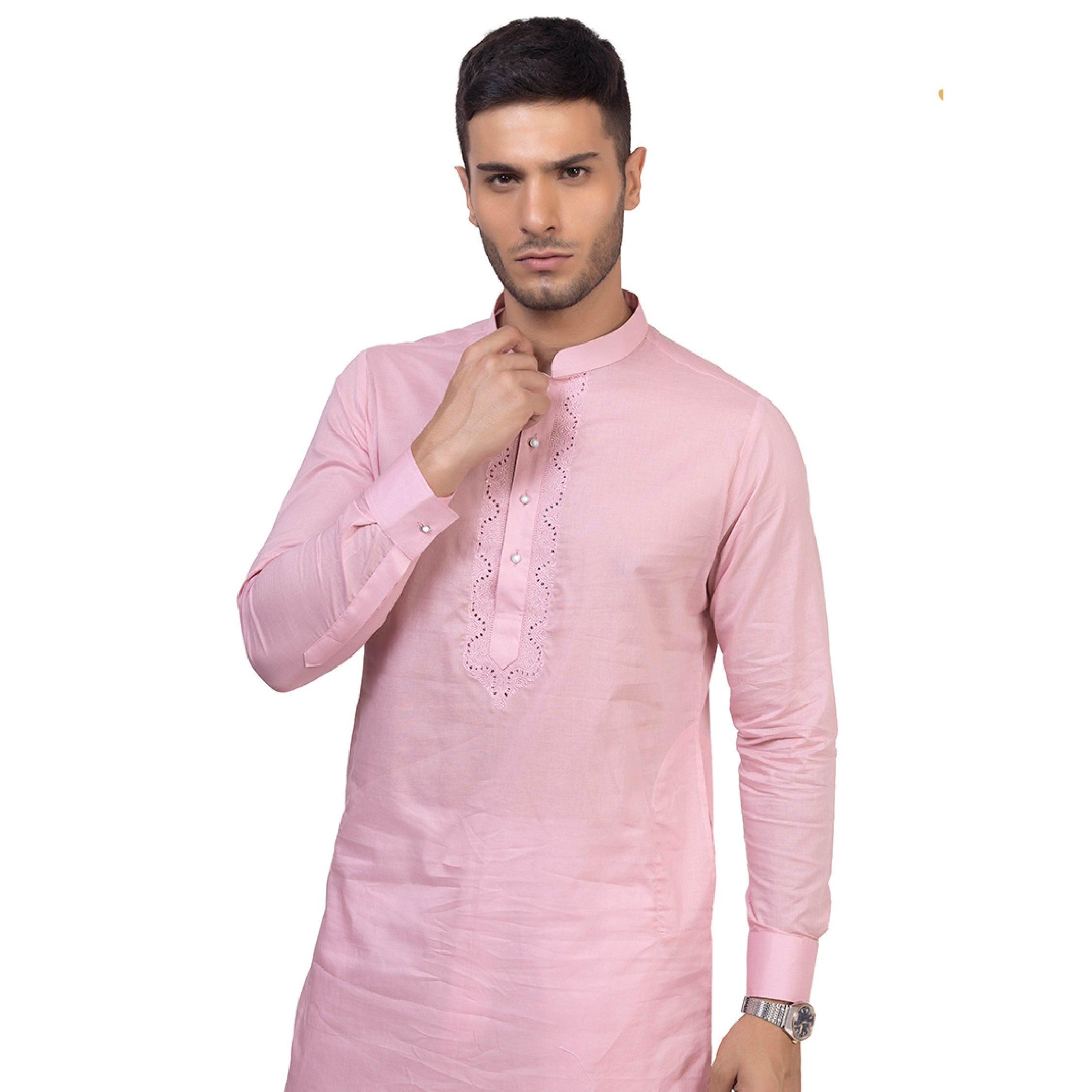 Pink Grazia Embroidered Kurta Set for Men - Mashroo