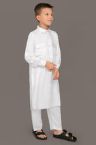 Oday White Pathani Suit for Kids - Mashroo