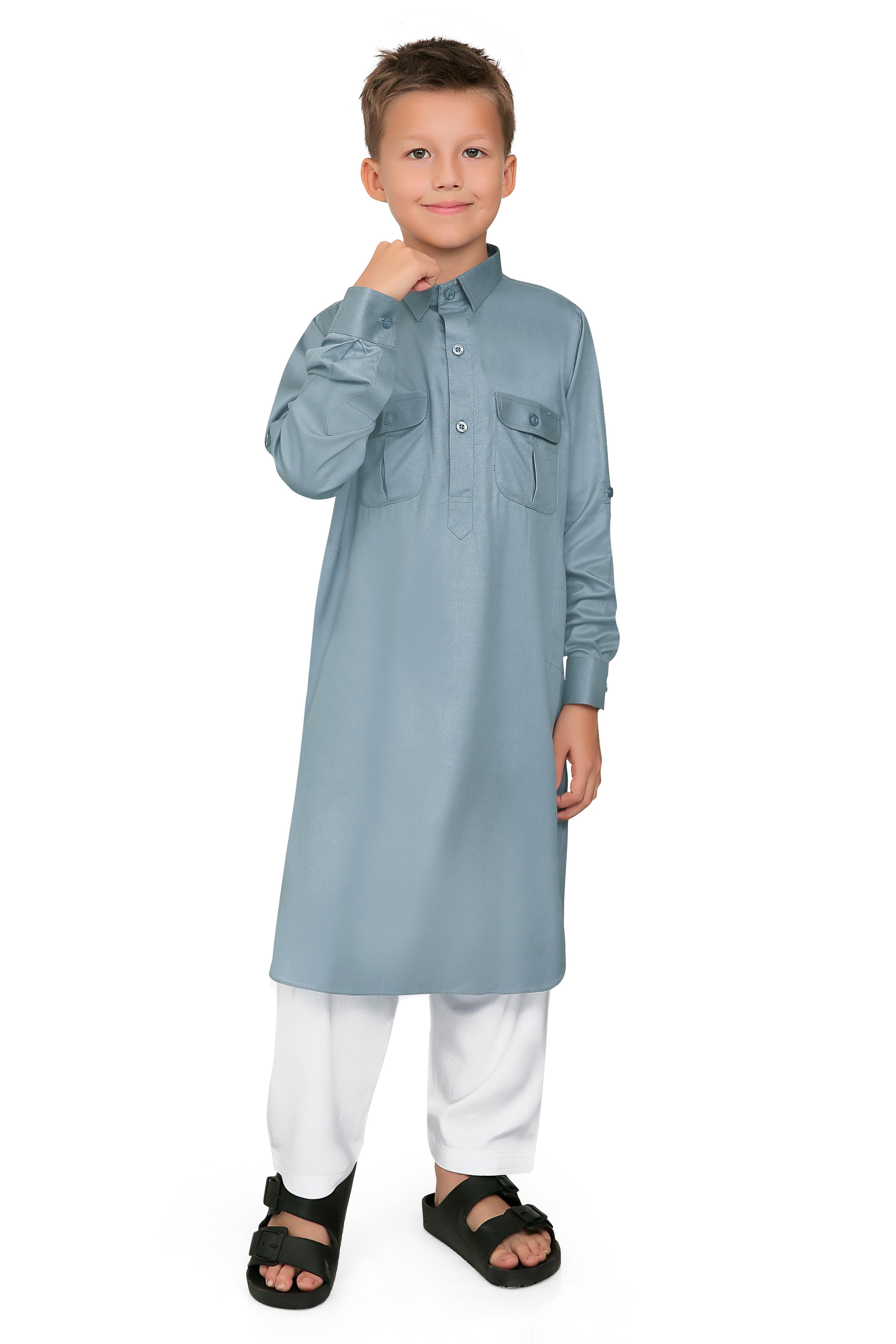 Oday Grey Pathani Suit for Boys - Mashroo