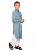 Oday Grey Pathani Suit for Kids - Mashroo