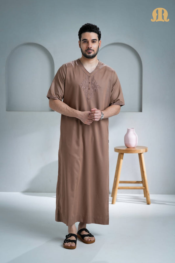 Nubel Half Sleeve Thobe Brown for Men