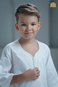 Khatibi White Moroccan Thobe for Kids
