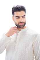 Haydos Chikan Kari Kurta Set White Men - Mashroo