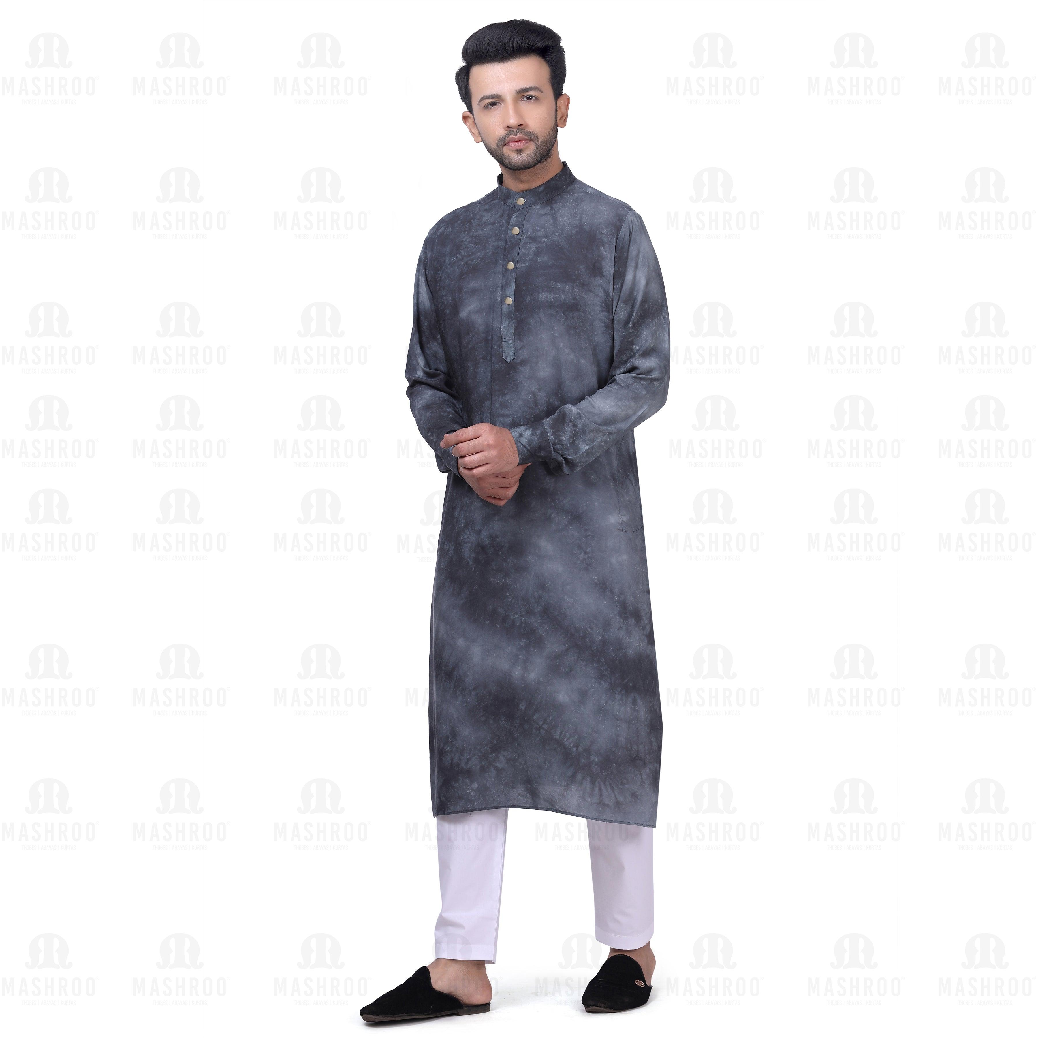 Grey Tie Dye Kurta Set for Men - Mashroo