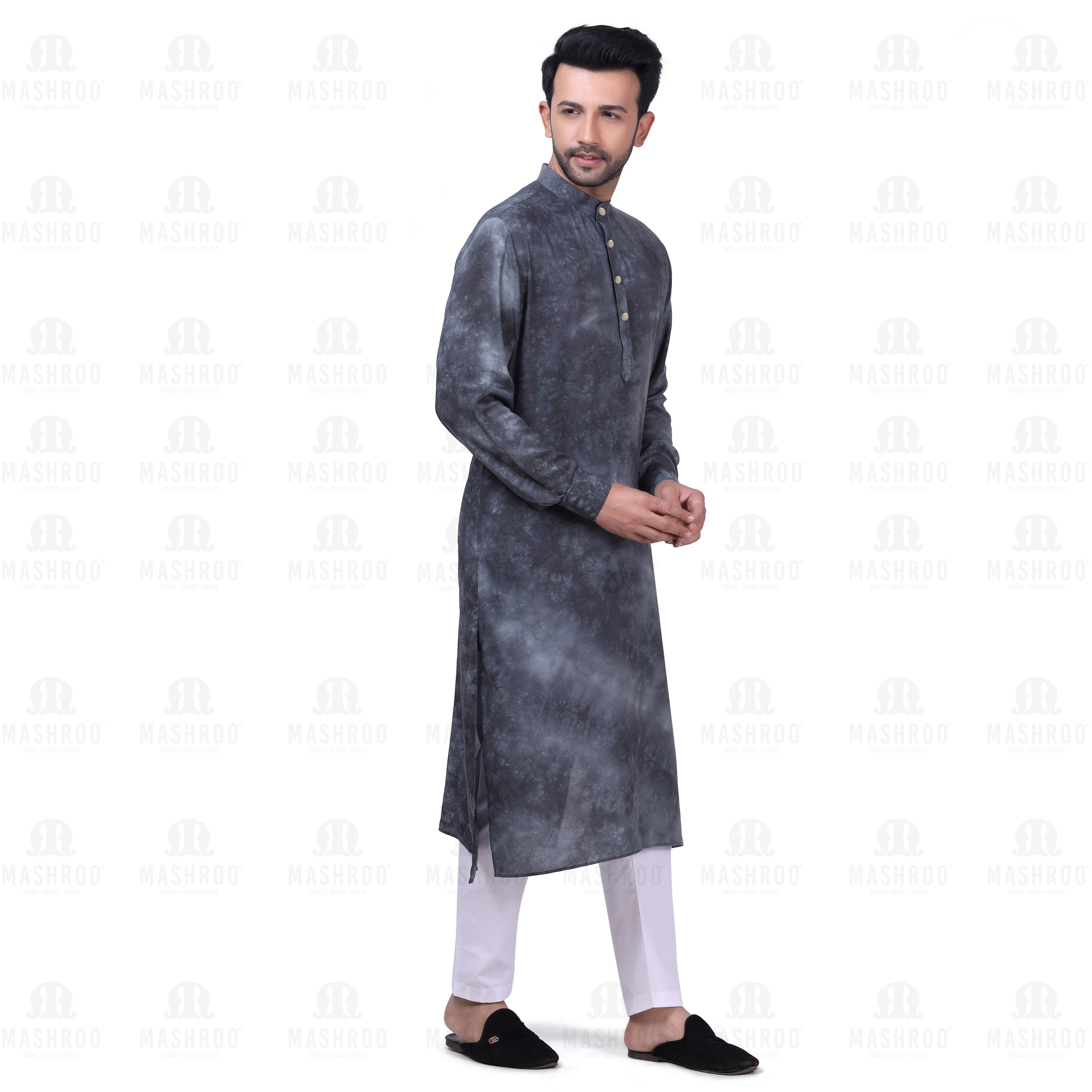 Grey Tie Dye Kurta Set for Men - Mashroo