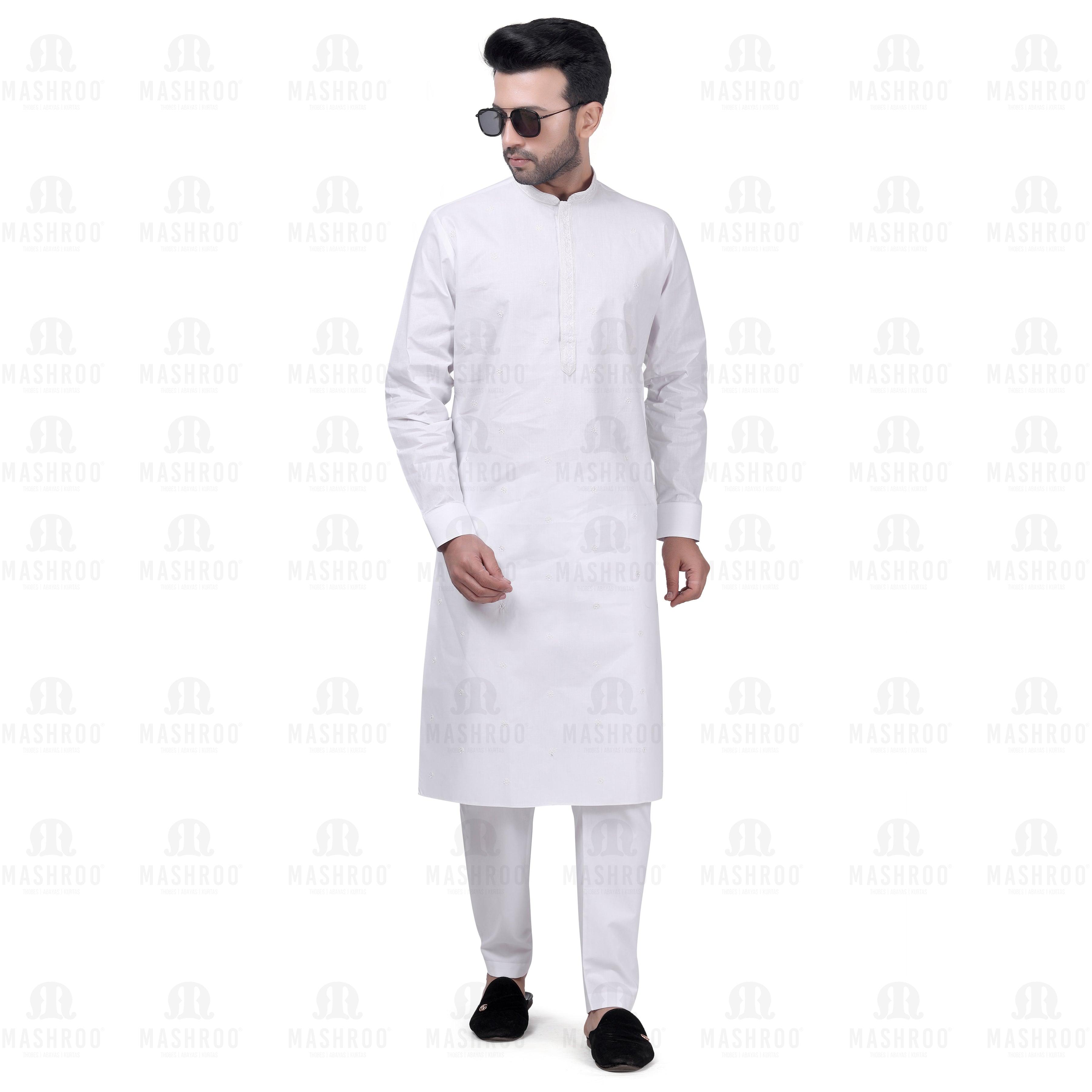 Yuksek Motif Kurta Set Men White - Mashroo