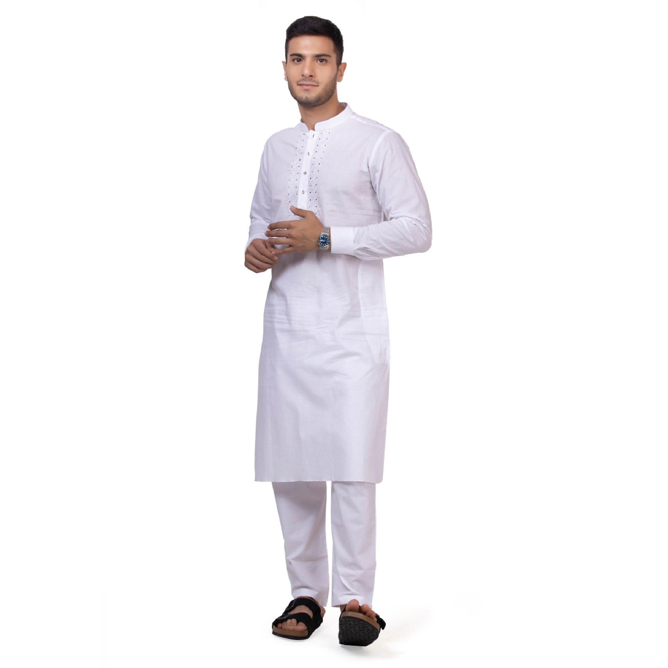 White Grazia Embroidered Kurta for Men - Mashroo