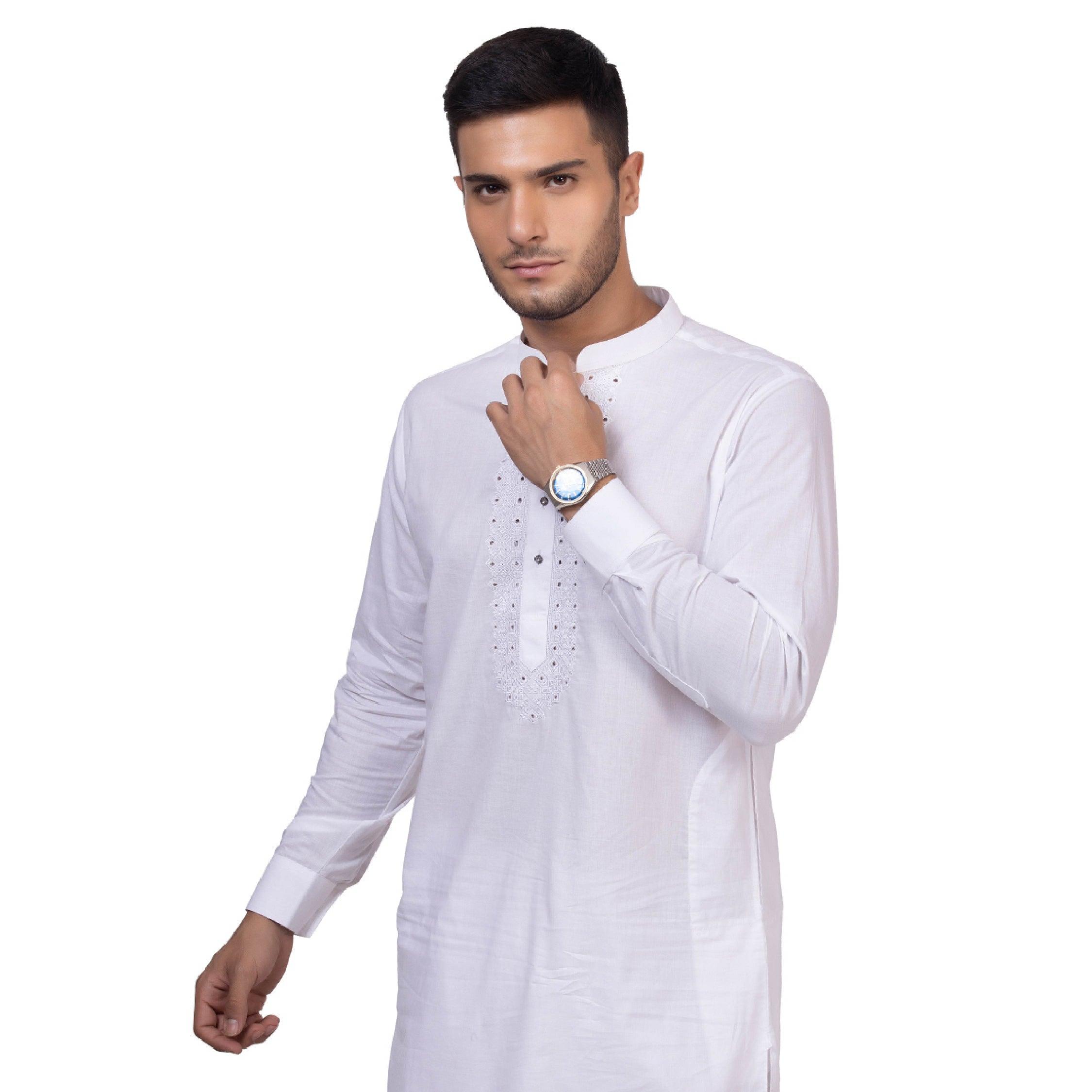 White Grazia Embroidered Kurta for Men - Mashroo