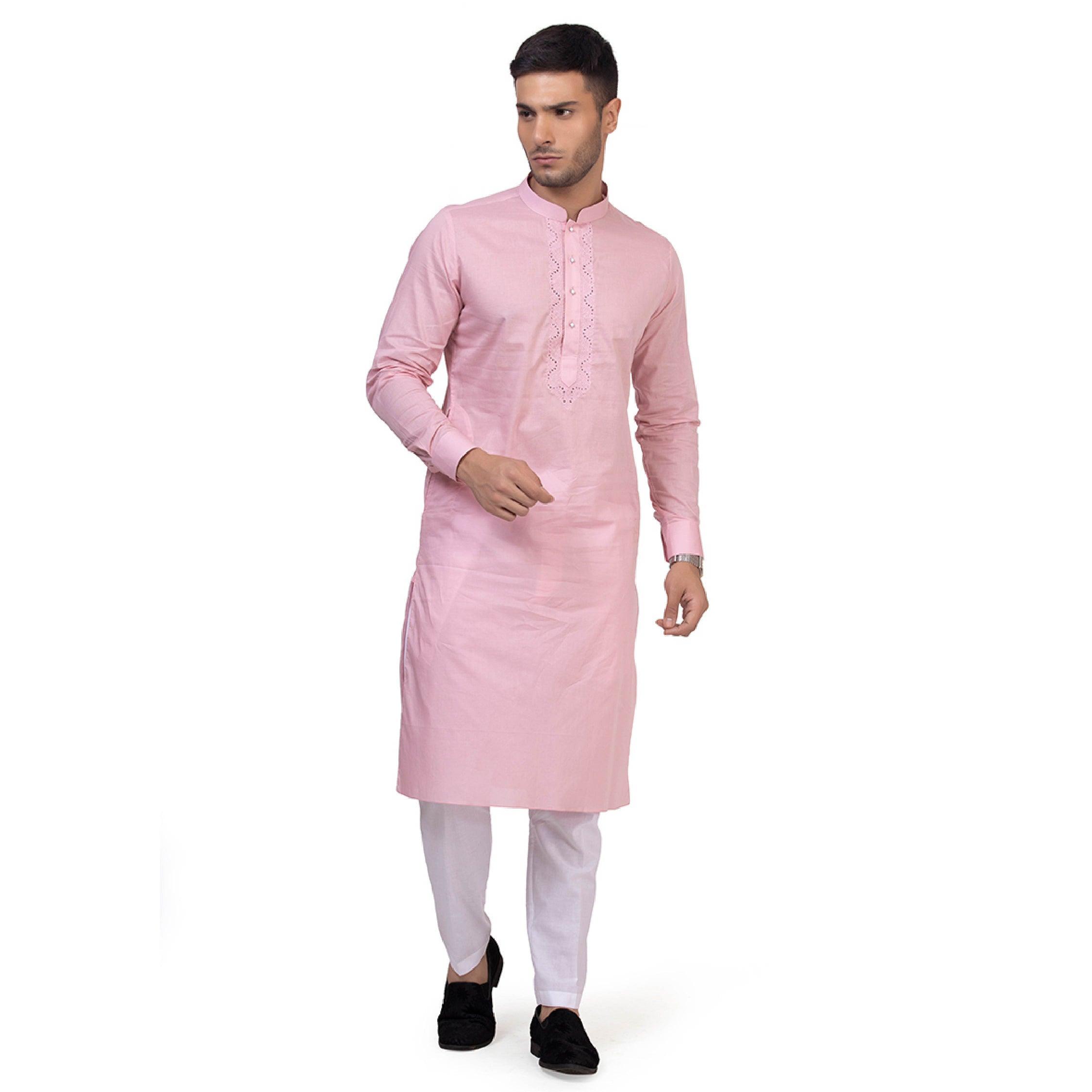 Pink Grazia Embroidered Kurta Set for Men - Mashroo