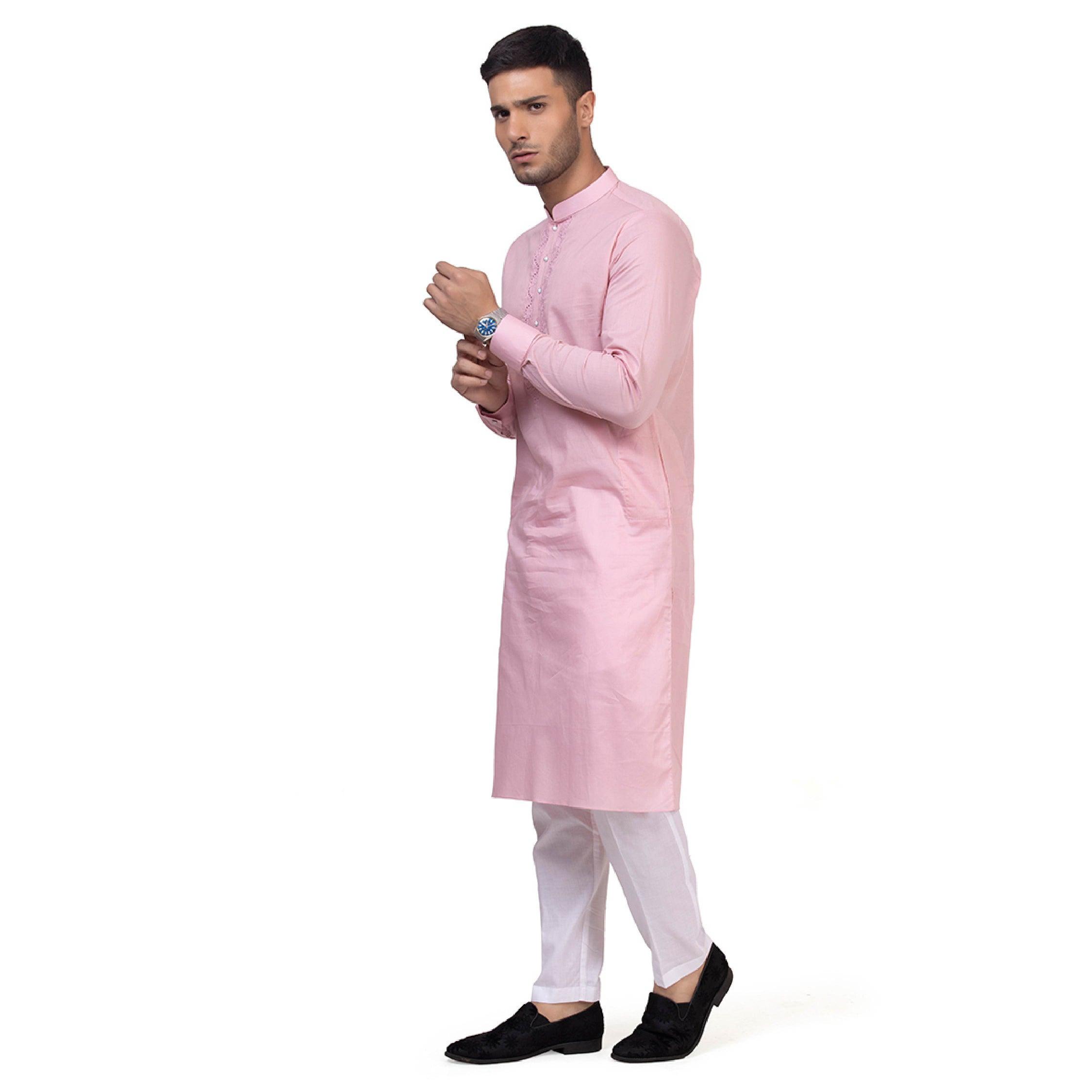 Pink Grazia Embroidered Kurta Set for Men - Mashroo